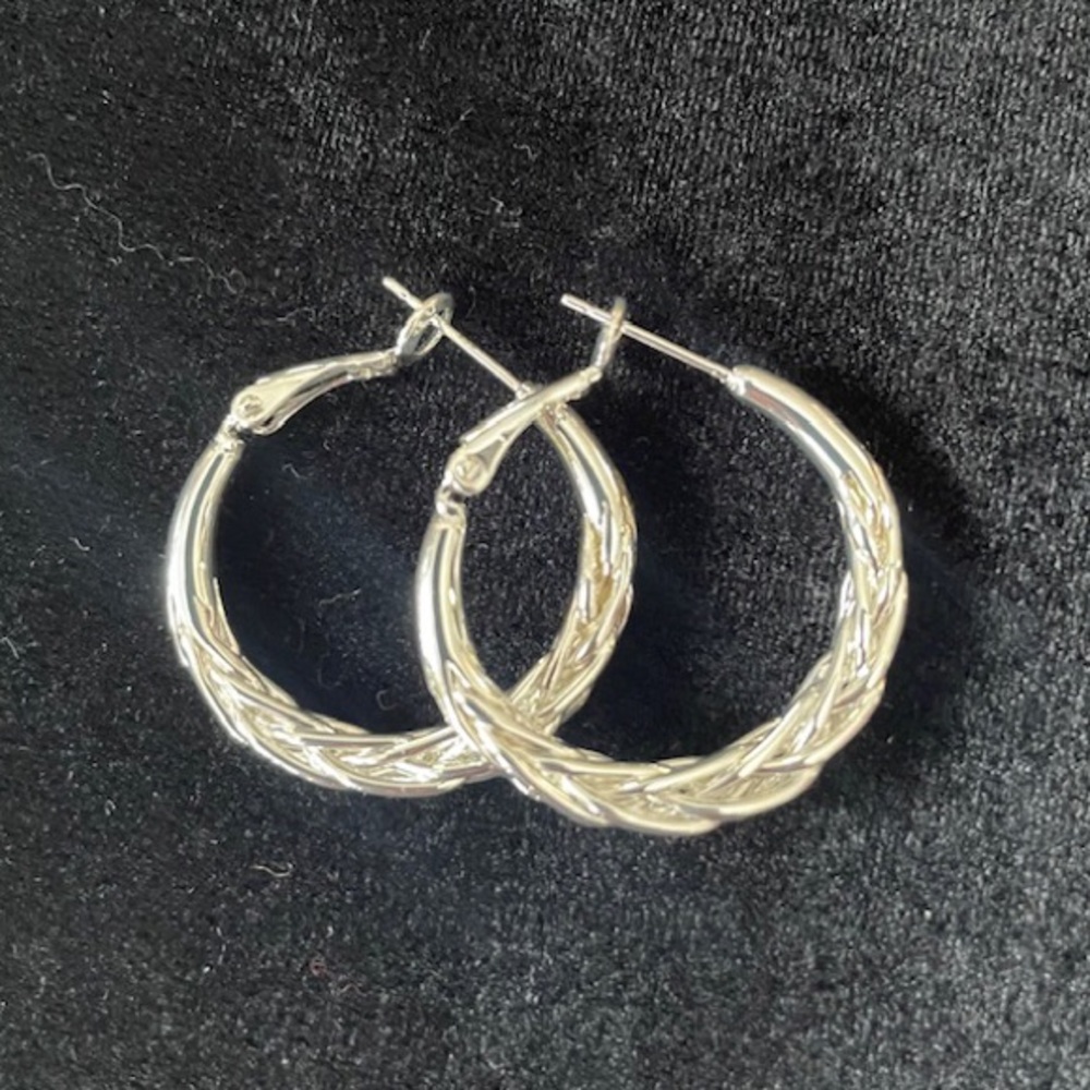 Medium Silver Braided Hoop Earrings New